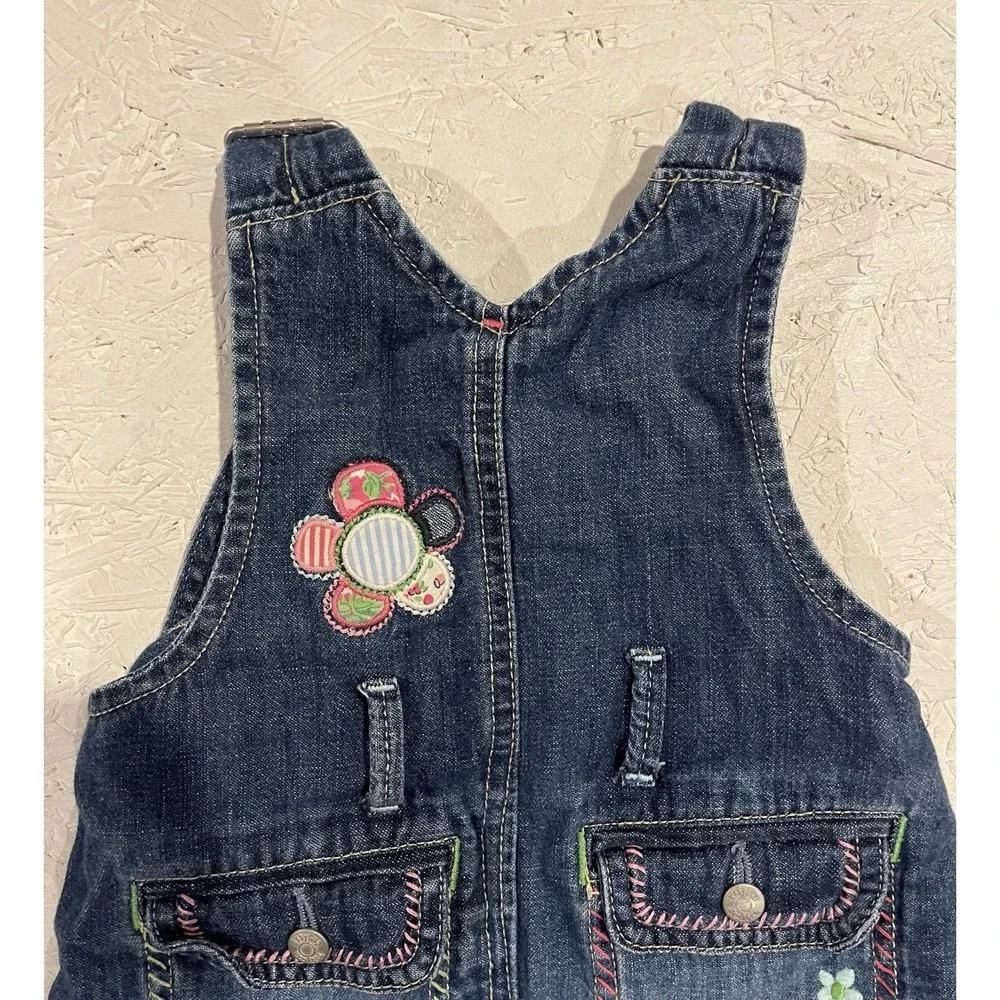 VINTAGE BABY GAP Girls Y2K Embroidered Denim‎ Overalls 6–12M Floral Cottagecore